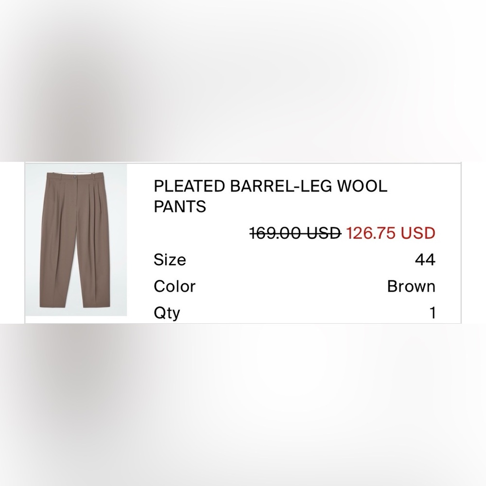 COS Tailored Wool Trousers – Brown Wide Leg Dress Pants – Size 14 – NWT $169